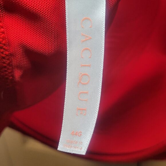 Cacique 44G Bra Red Black Embroidered Lace Lightly Lined Balconette Underwire - Picture 5 of 8